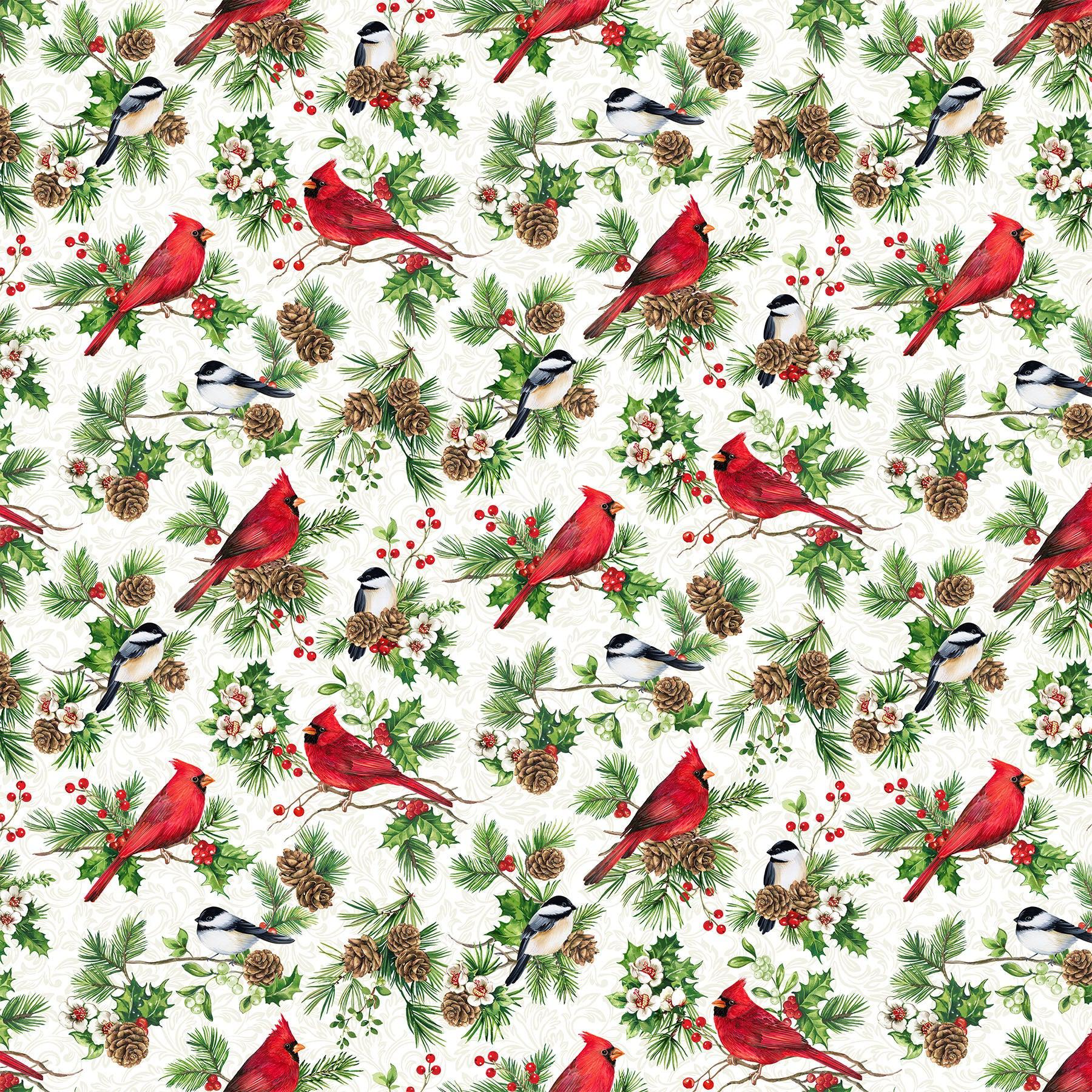 Yuletide Traditions Birds White Multi Fabric