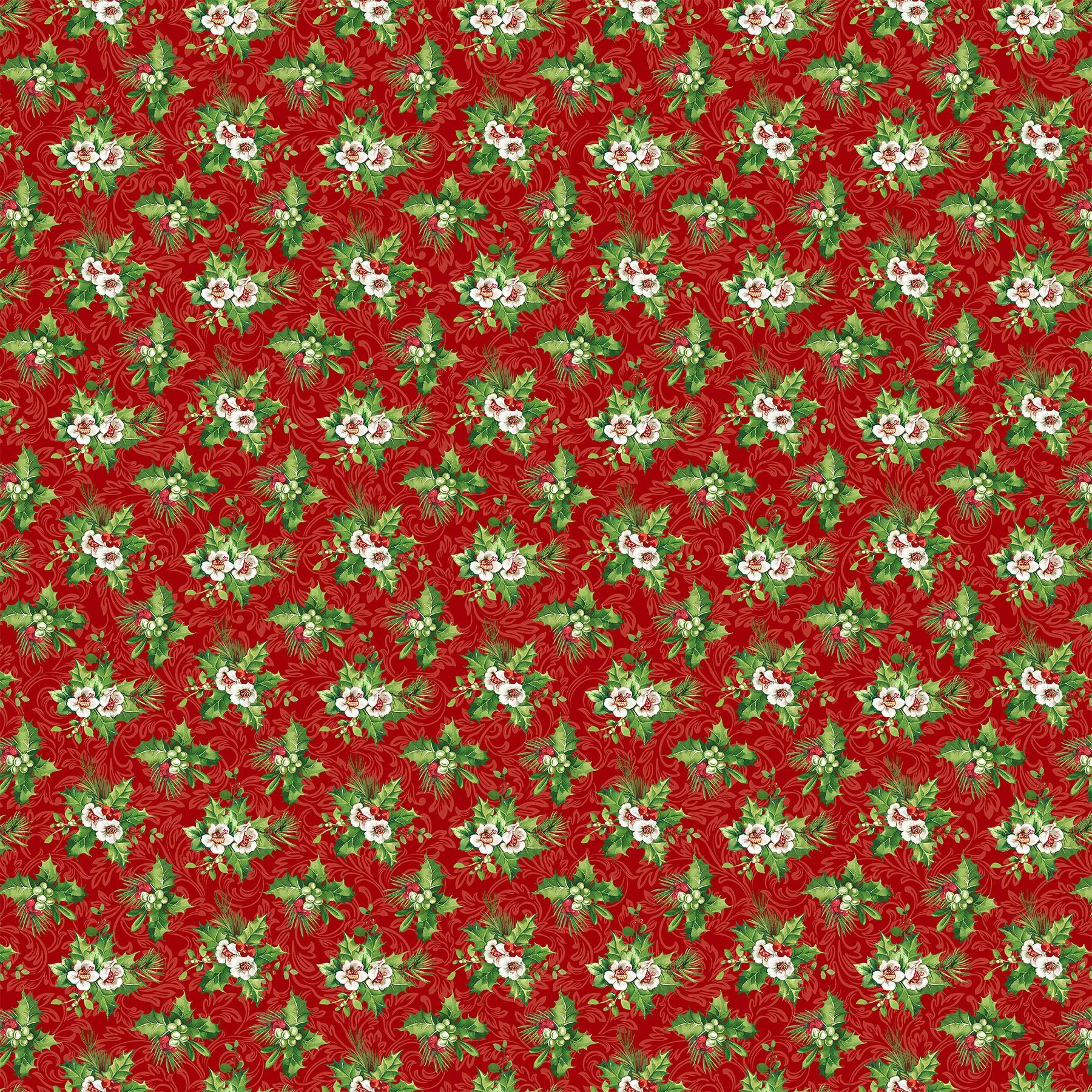 Yuletide Traditions Hellebore Red Multi Fabric