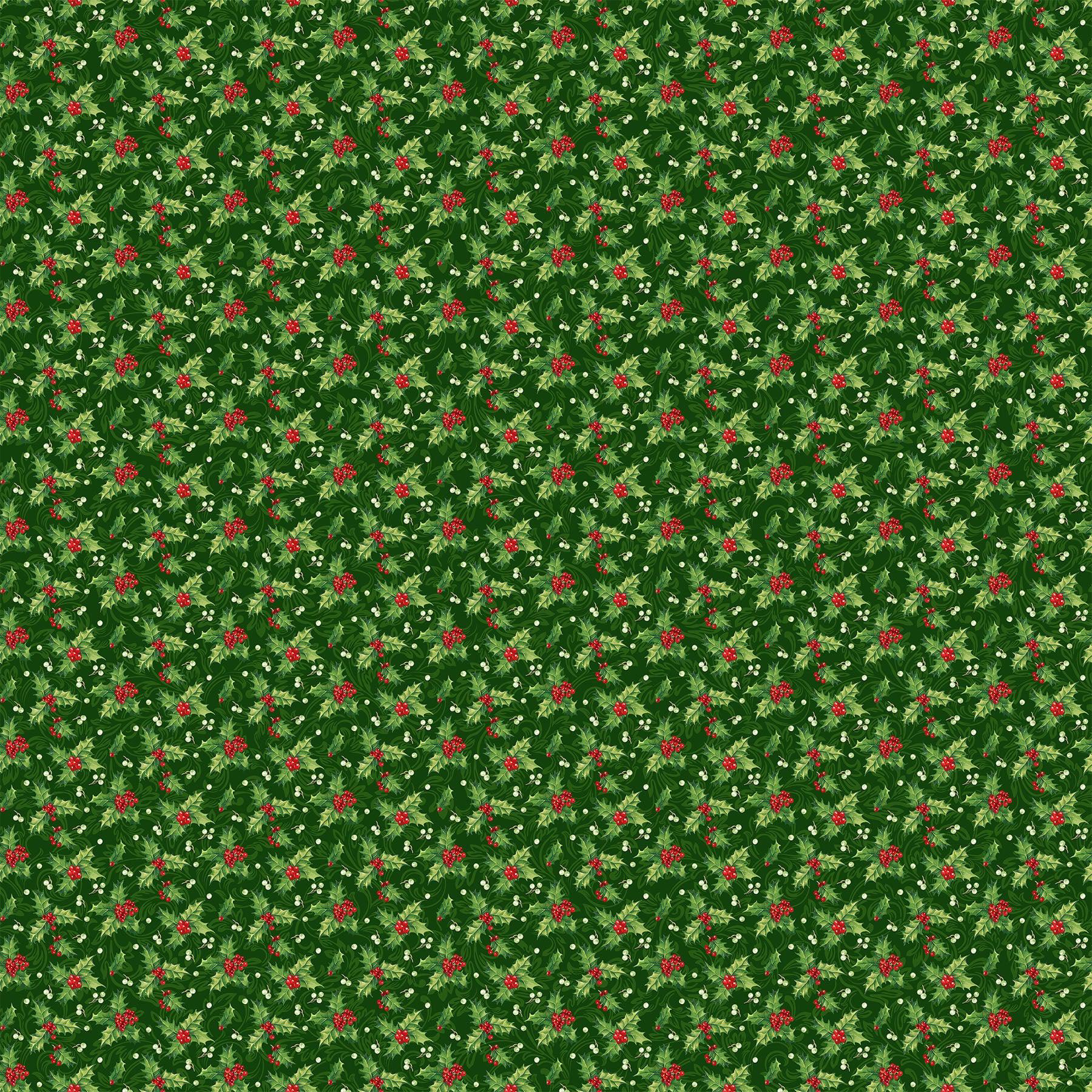 Yuletide Traditions Holly Green Multi Fabric