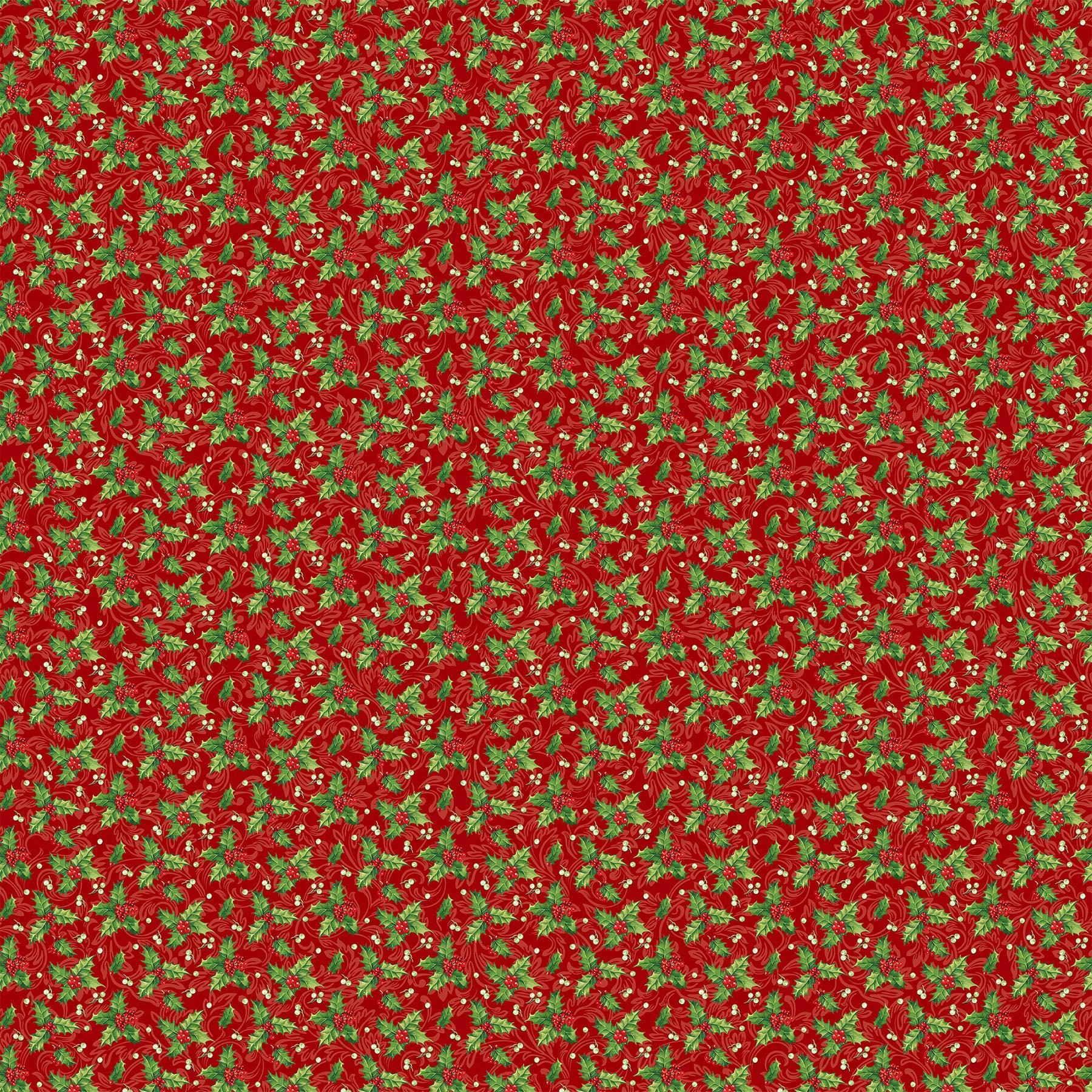 Yuletide Traditions Holly Red Multi Fabric
