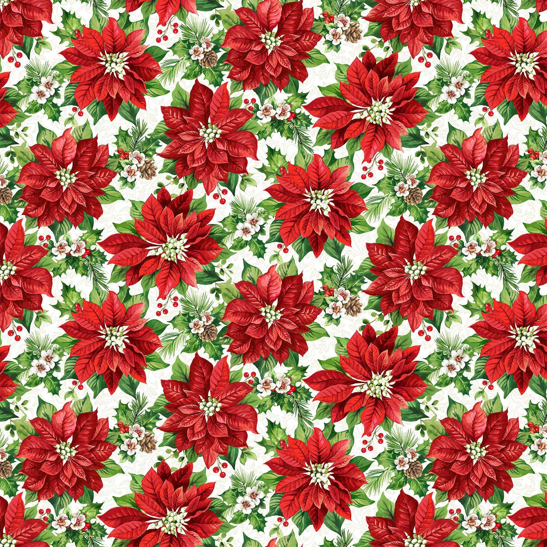 Yuletide Traditions Pointsettia Packed White Multi Fabric-Northcott Fabrics-My Favorite Quilt Store