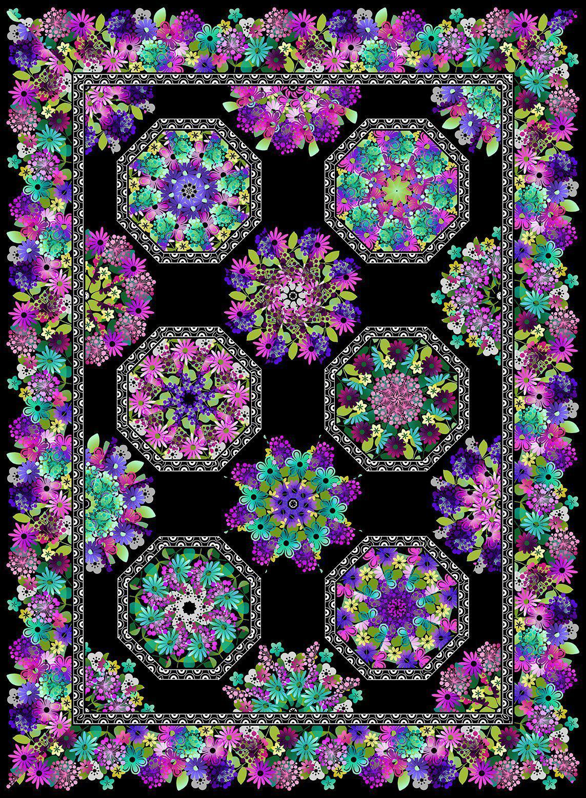 A Groovy Garden Purple Kaleidoscope Floral Quilt Kit-In The Beginning Fabrics-My Favorite Quilt Store