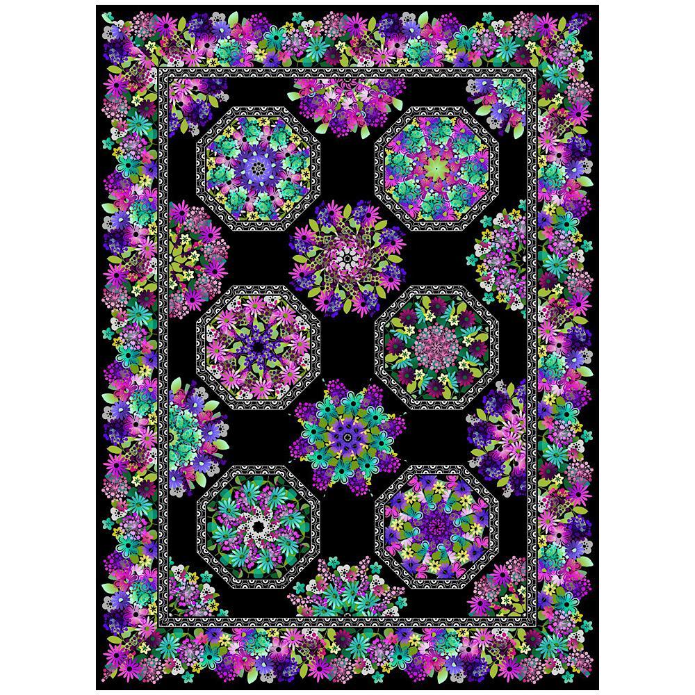 A Groovy Garden Purple Kaleidoscope Floral Quilt Kit