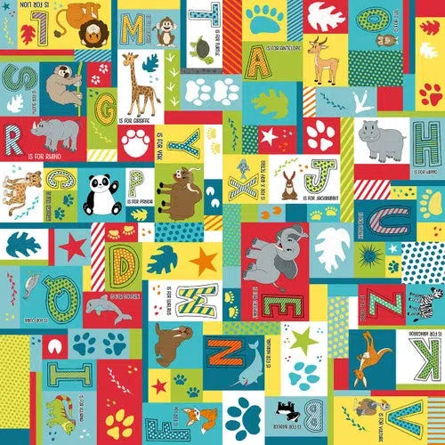 A To Zoo Turquoise Multi Alphabet Fabric