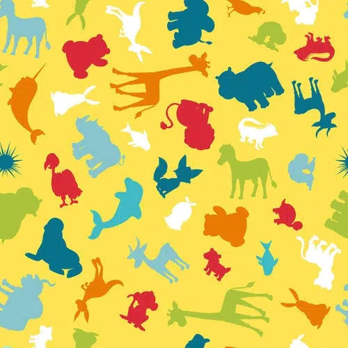 A To Zoo Yellow Tossed Animal Fabric-Blank Quilting Corporation-My Favorite Quilt Store