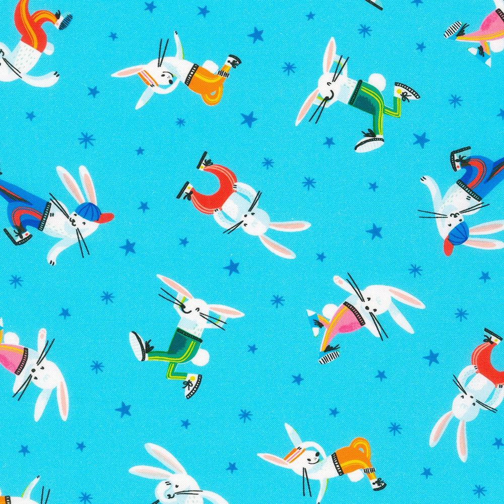 ABC Dance Adventure Blue Dancing Rabbits Fabric-Robert Kaufman-My Favorite Quilt Store