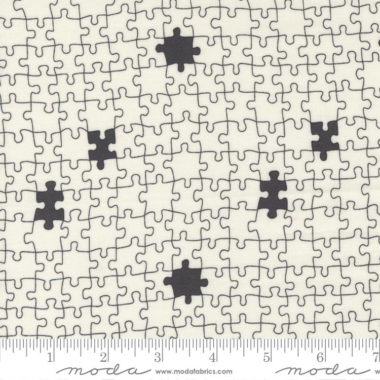 ABC XYZ Cream Black Puzzle Pieces Fabric-Moda Fabrics-My Favorite Quilt Store