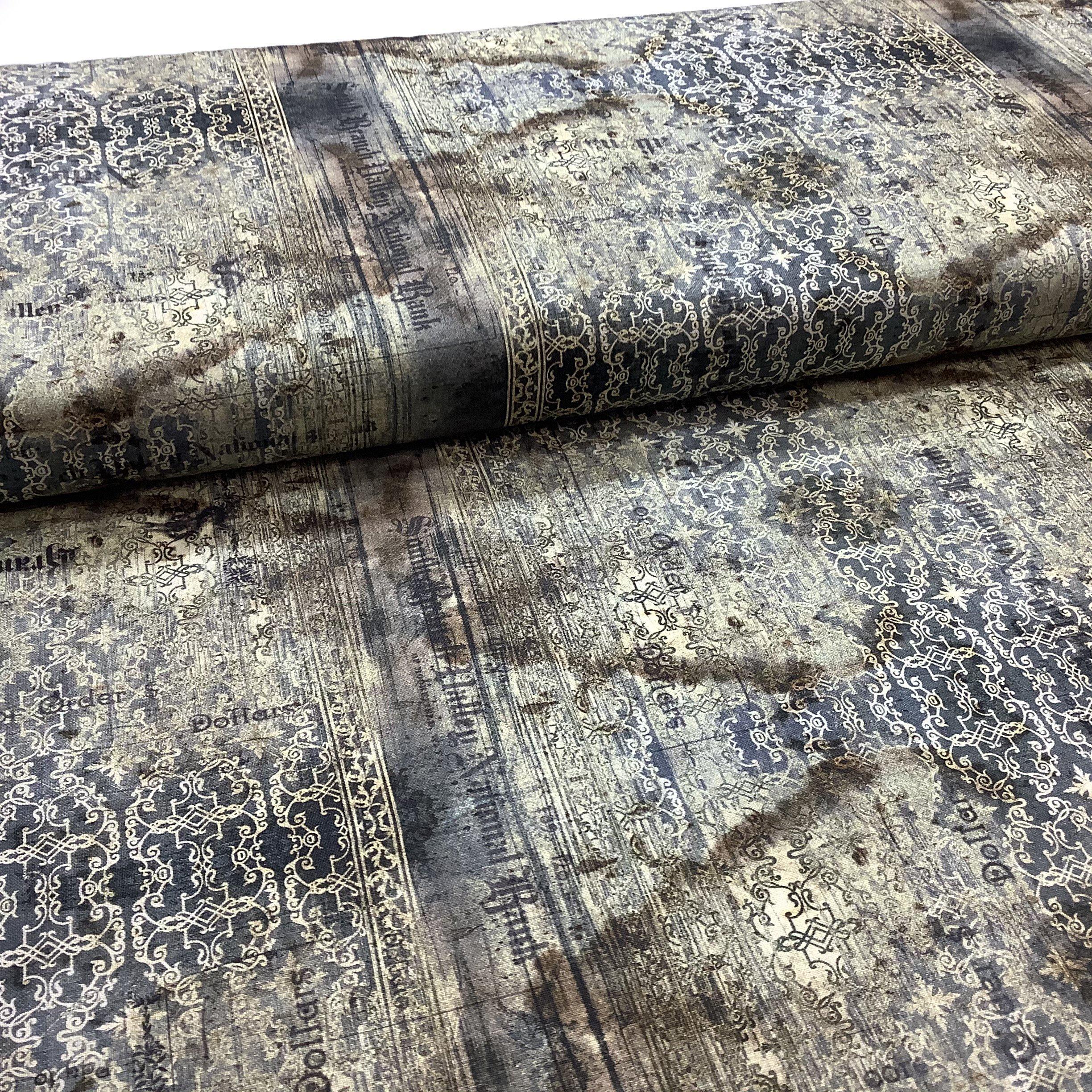 Abandoned Neutral Stained Damask Fabric-Free Spirit Fabrics-My Favorite Quilt Store