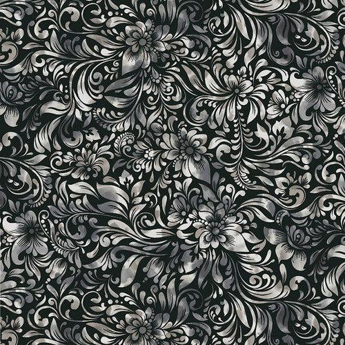 Allure Charcoal Watercolor Textured Floral 118" Wide Back Fabric