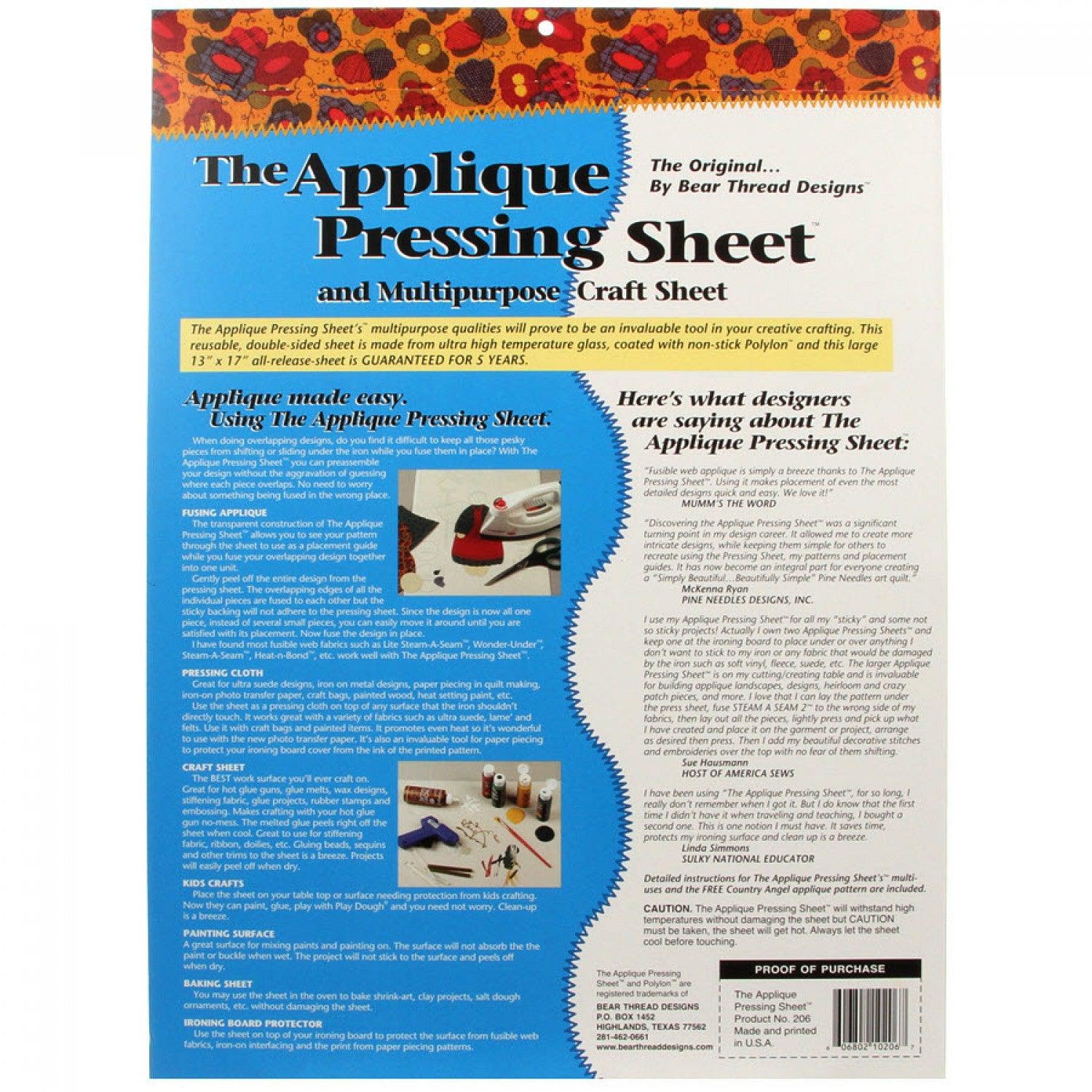 Applique Pressing Sheet 13"x 17"-Bear Thread Designs-My Favorite Quilt Store