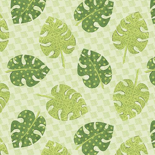 At the Zoo Green Tossed Leaves Fabric