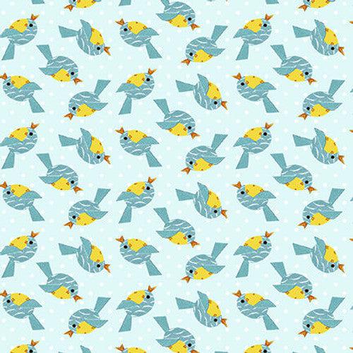 At the Zoo Light Blue Tossed Birds Fabric-Studio e Fabrics-My Favorite Quilt Store