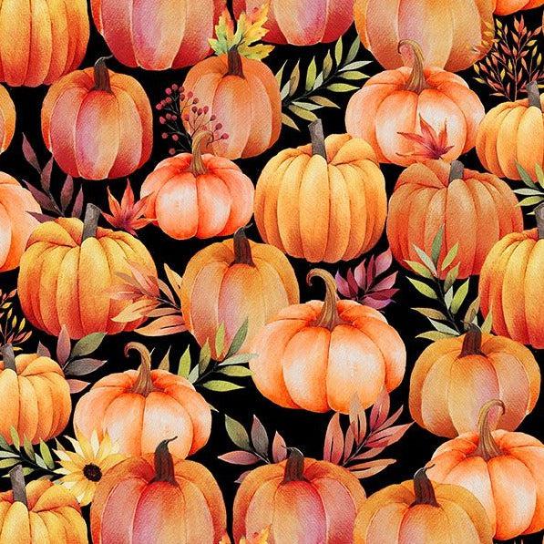 Autumn Light Black Packed Pumpkins Fabric-Wilmington Prints-My Favorite Quilt Store