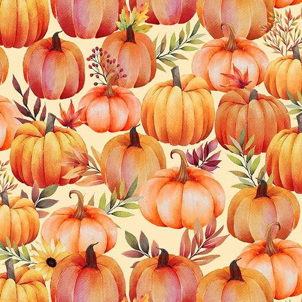 Autumn Light Cream Packed Pumpkins Fabric-Wilmington Prints-My Favorite Quilt Store
