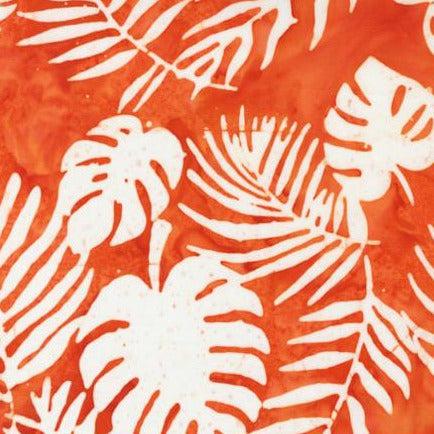 Beachy Batiks Tangy Orange Palm Leaf Batik Fabric