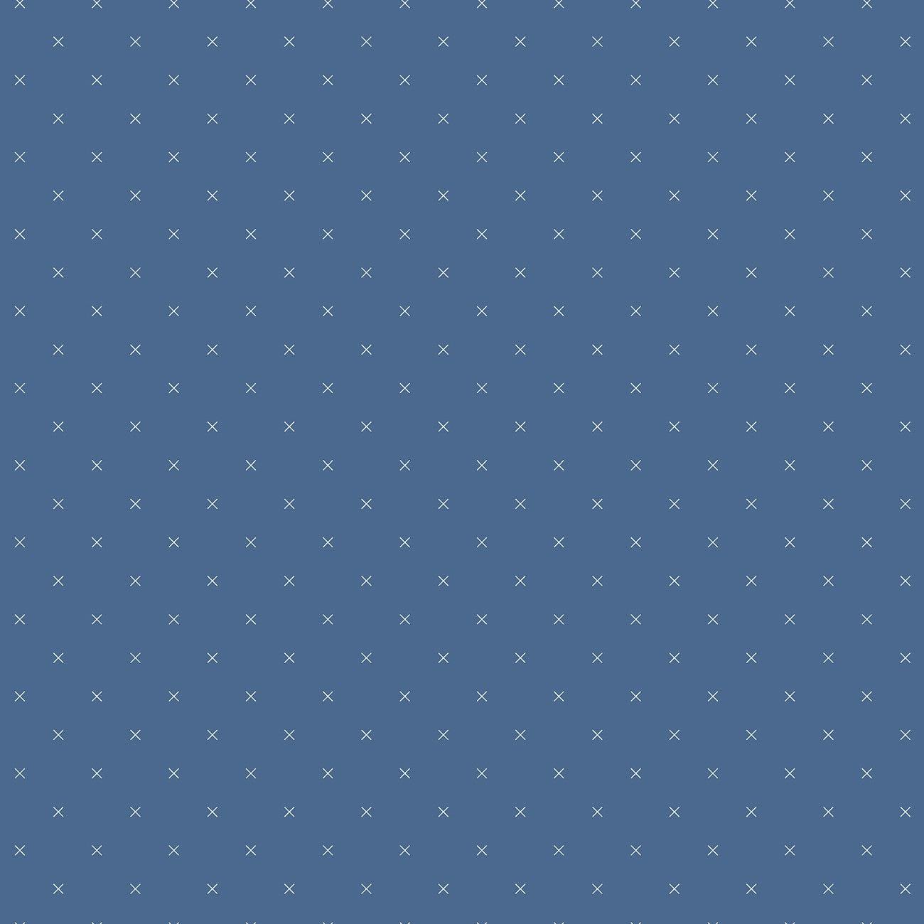 Bee Cross Stitch In Color Denim Fabric-Riley Blake Fabrics-My Favorite Quilt Store