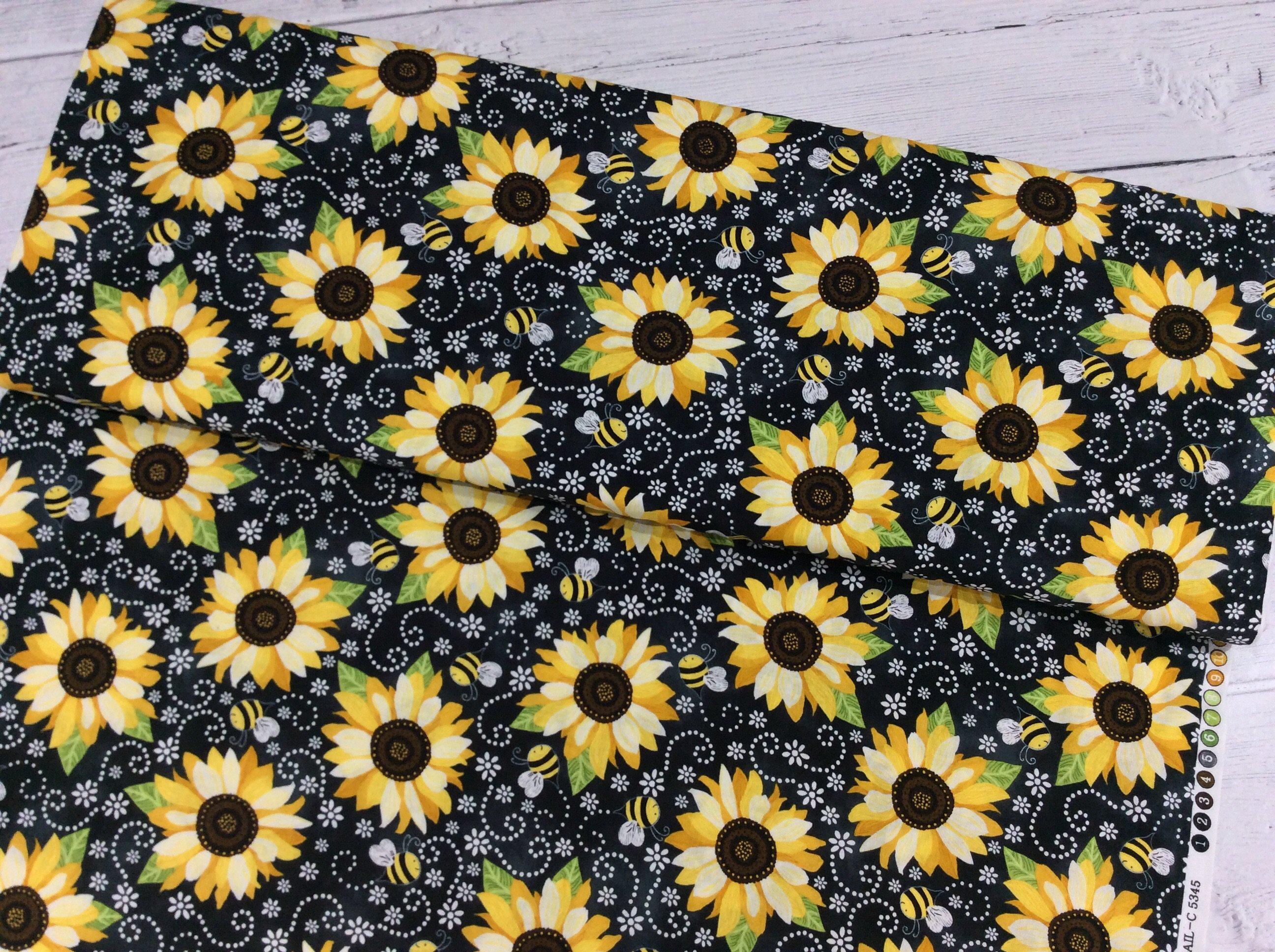 Timeless Treasures You Are My Sunshine Sunflower & Bee Chalkboard Black Fabric