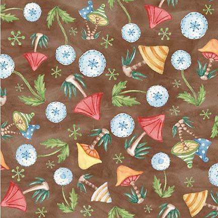 Better Gnomes and Gardens Brown Tossed Mushrooms Fabric