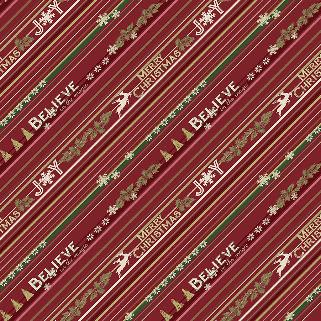 Better Not Pout Dark Red Christmas Stripe Digital Fabric