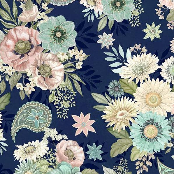 Blissful Navy Packed Floral Fabric-Wilmington Prints-My Favorite Quilt Store