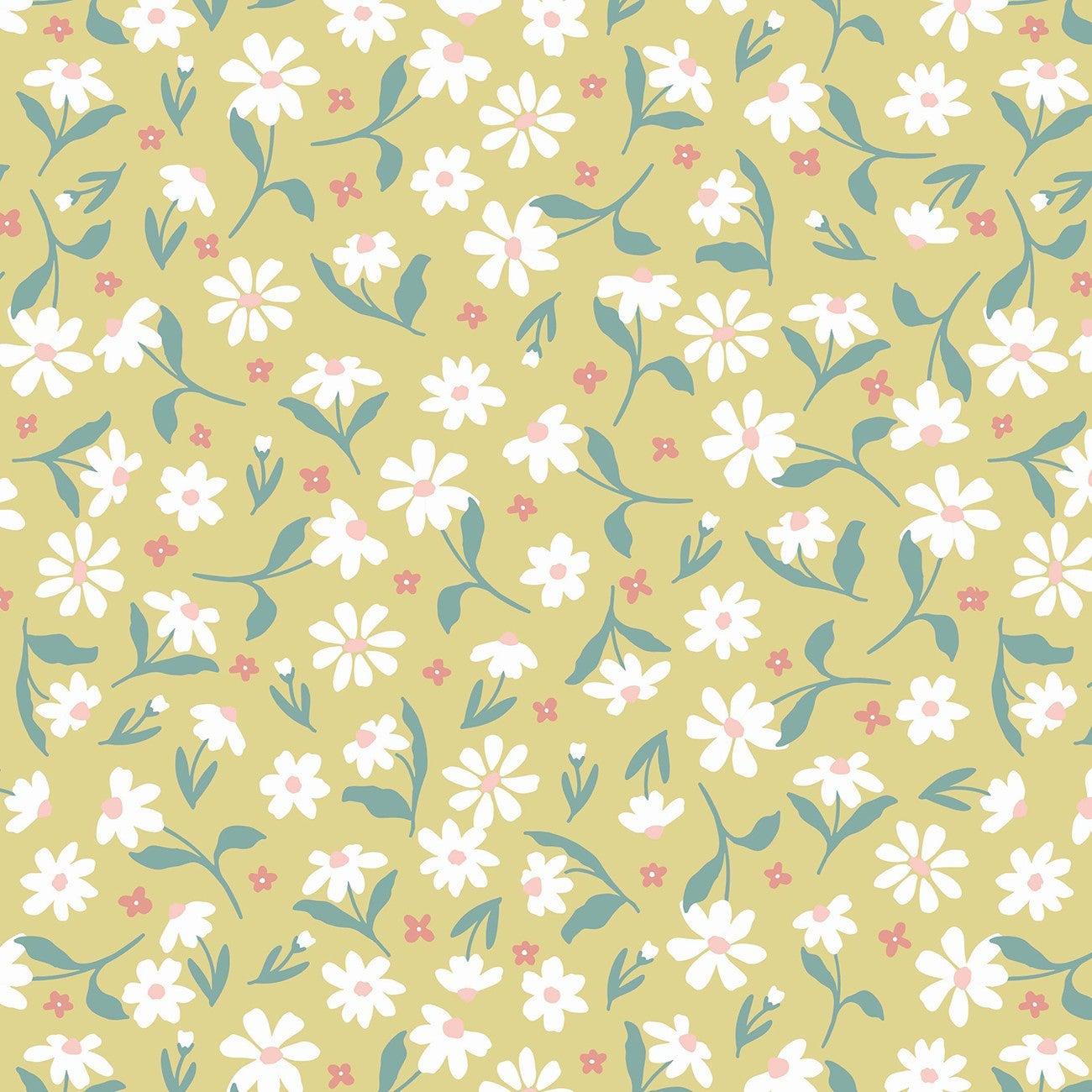 Blossom and Grow Light Gold Daisy Toss Fabric-Studio e Fabrics-My Favorite Quilt Store