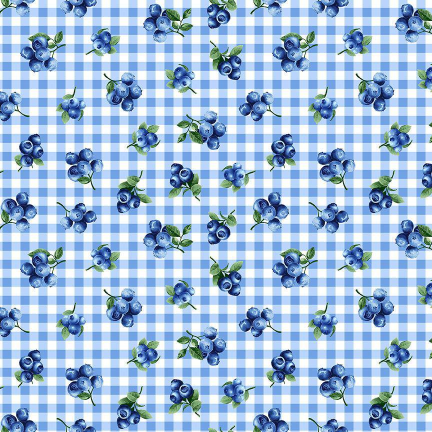 Blueberry Delight Sky Gingham Blueberries Fabric