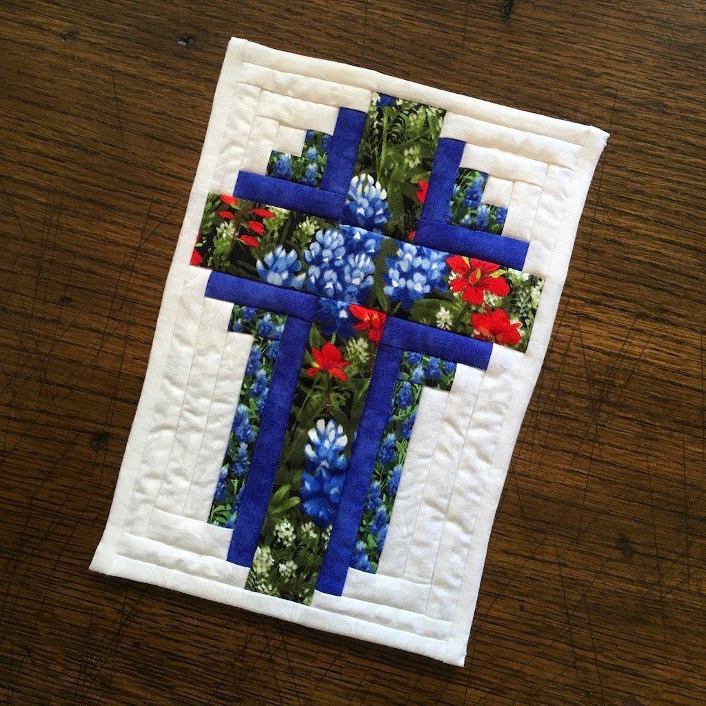 Bluebonnet Cross Mug Rug Pattern Digital Download-Pat Wellen Design-My Favorite Quilt Store