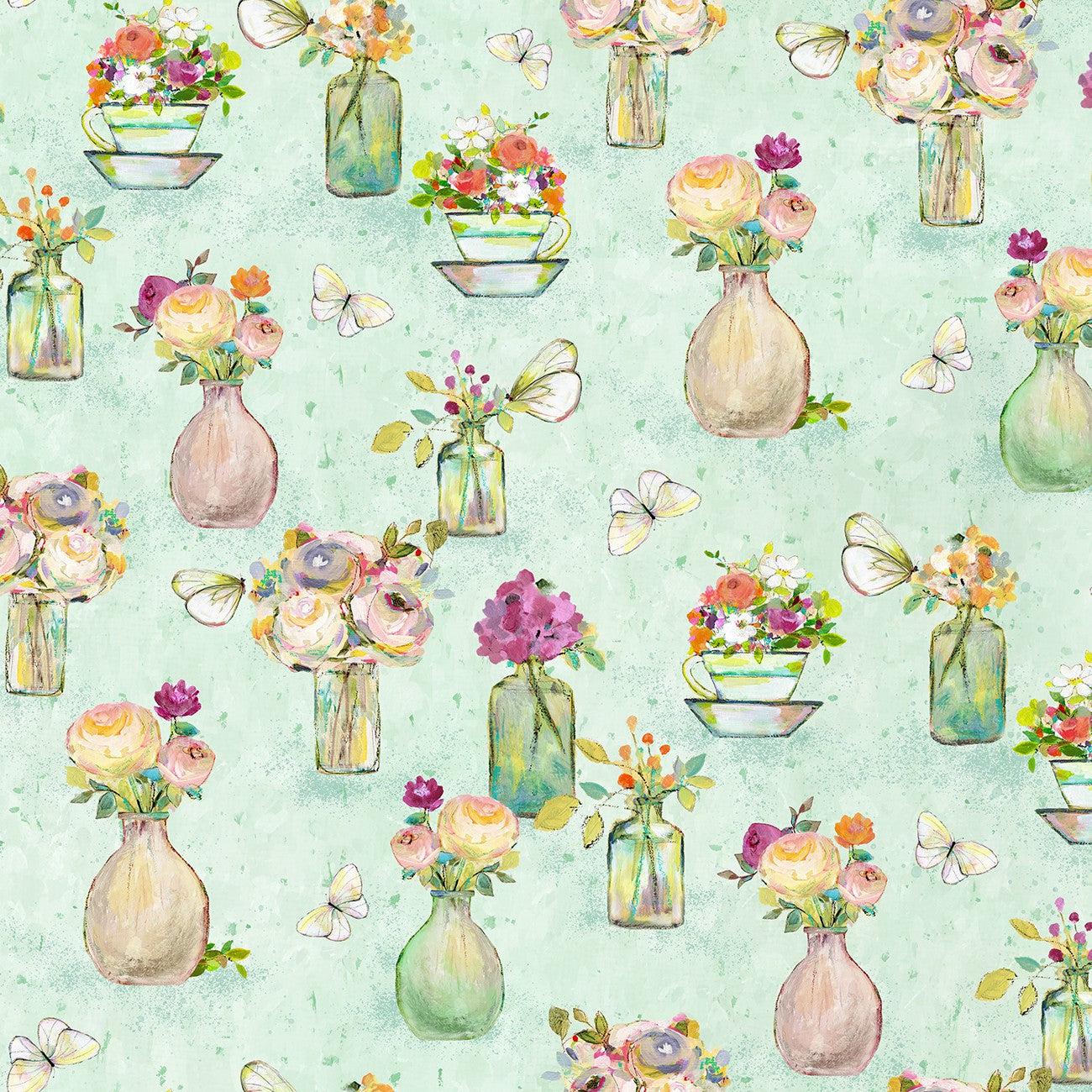 Blush Light Turquoise Vases Digital Fabric