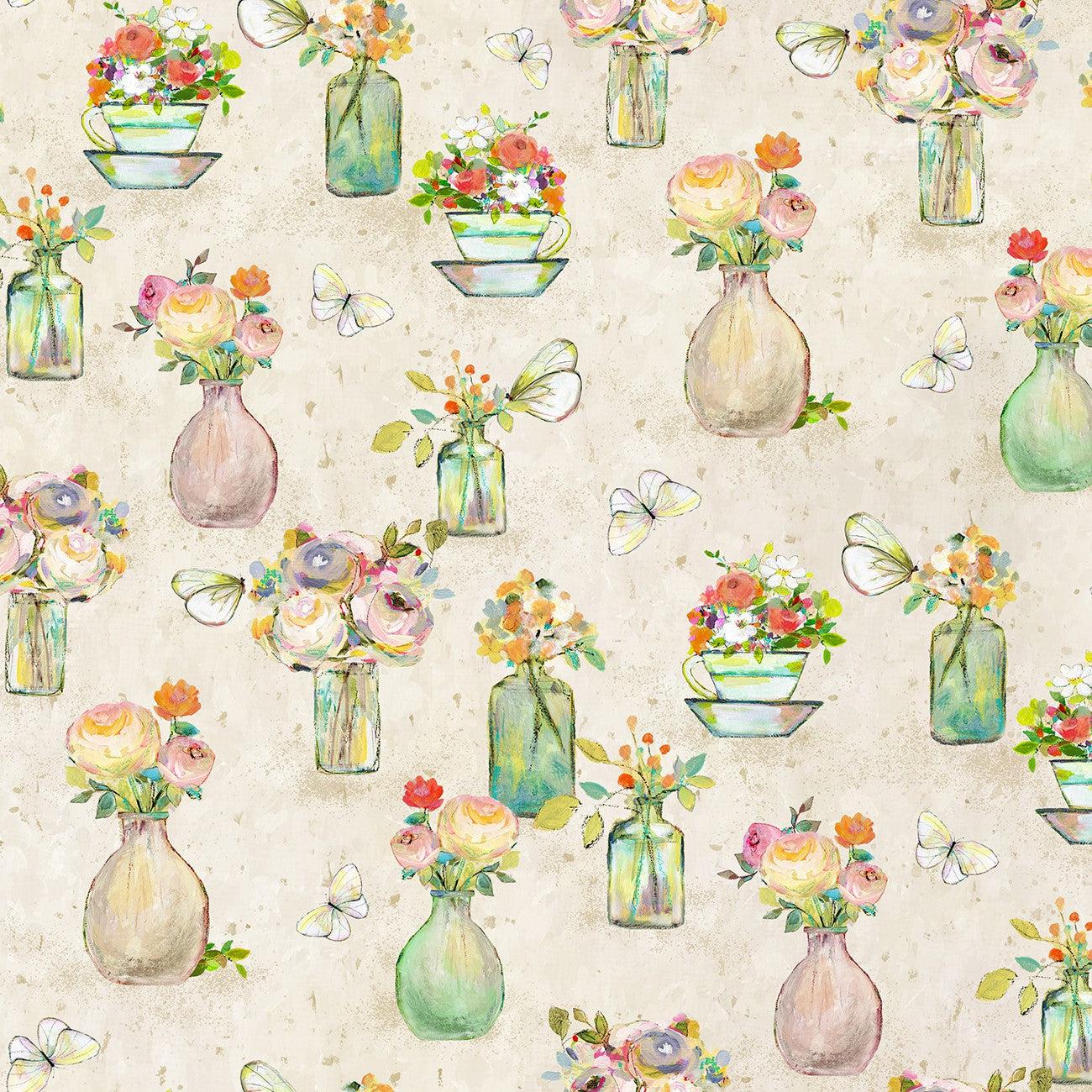 Blush Pale Khaki Vases Digital Fabric-Clothworks-My Favorite Quilt Store