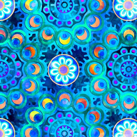 Bohemian Dreams Blue Circle Medallion Fabric