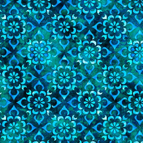 Bohemian Dreams Blue Diamond Floral Fabric-QT Fabrics-My Favorite Quilt Store