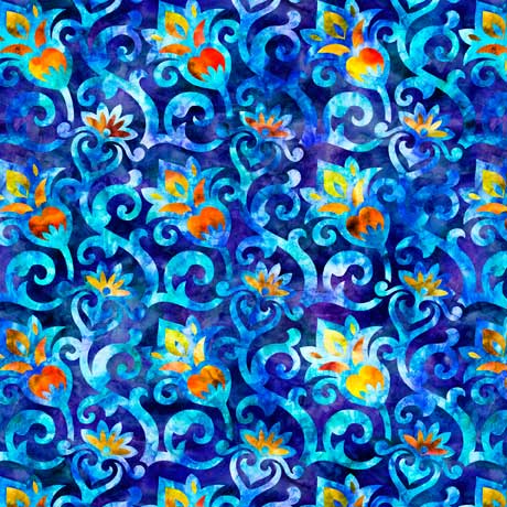 Bohemian Dreams Blue Set Floral and Scroll Fabric