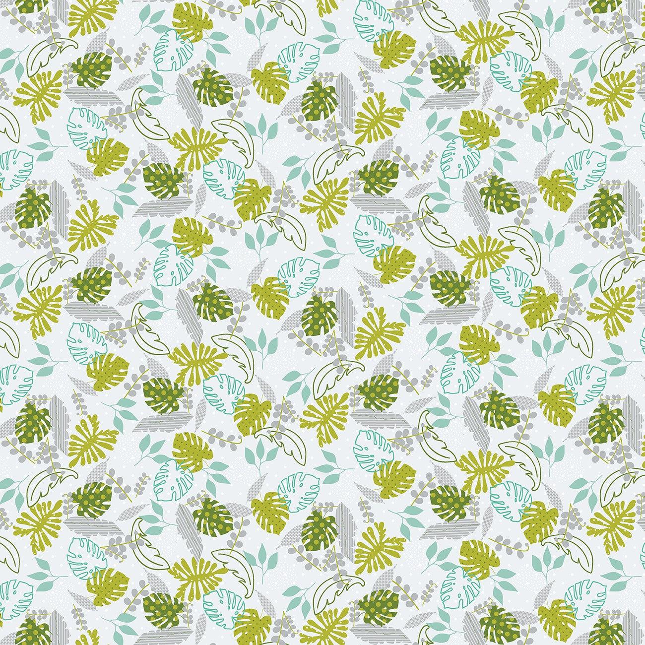 Born to Roar Light Gray Tropical Leaf Fabric