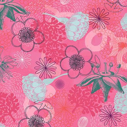 Bright World Pink Botanical Floral Fabric