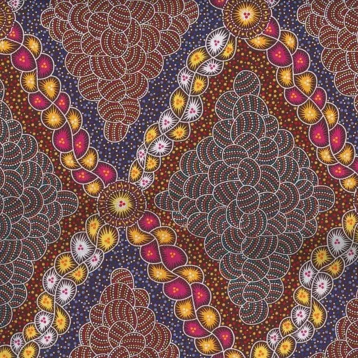 Bush Waterhole Burgundy Aboriginal Fabric