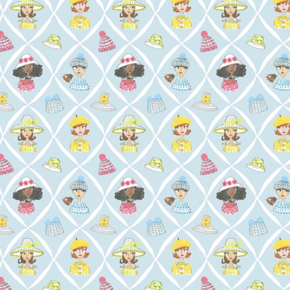 Calendar Girls Blue Happy Hatters Fabric-Free Spirit Fabrics-My Favorite Quilt Store