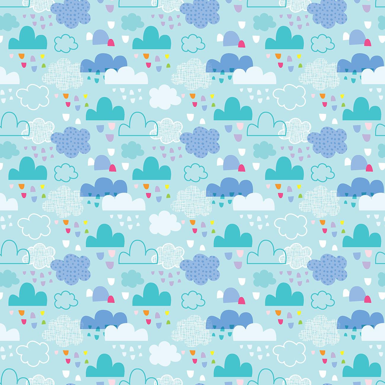 Chasing Rainbows Blue Clouds and Rain Fabric