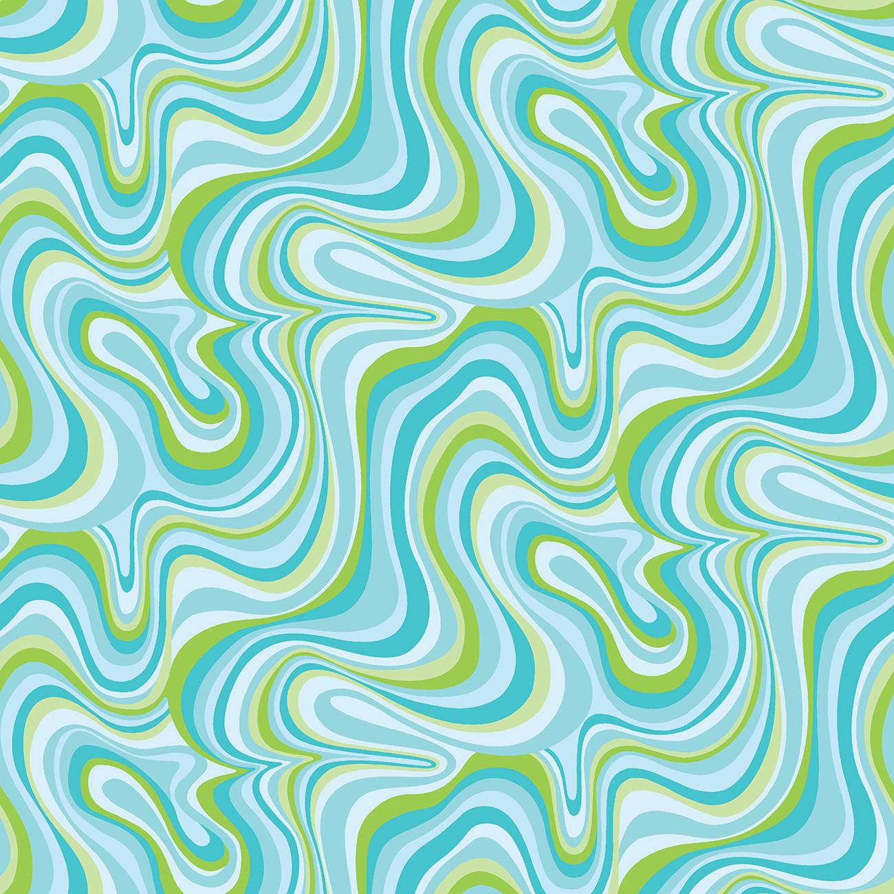 Chasing Rainbows Blue Wavy Geometric Fabric