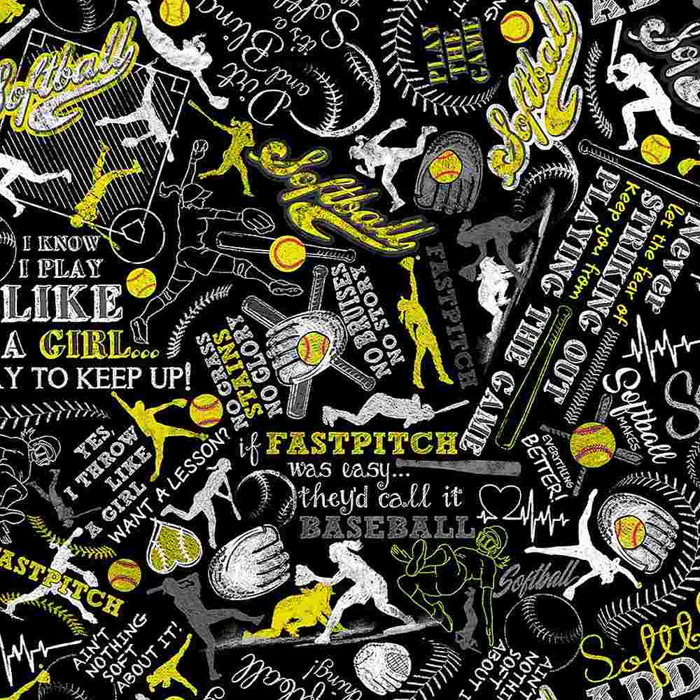 Cheer Squad Black Girl's Softball Text Fabric