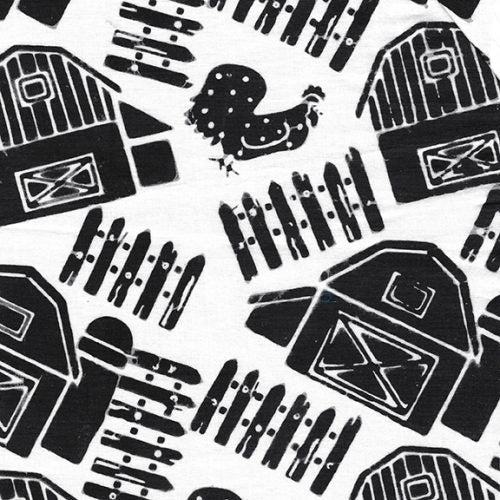 Chicken Coop Barn Black and White Batik Fabric-Island Batik-My Favorite Quilt Store