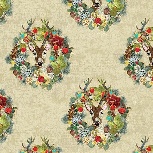 Christmas Magic Cream Joyful Wreaths Fabric