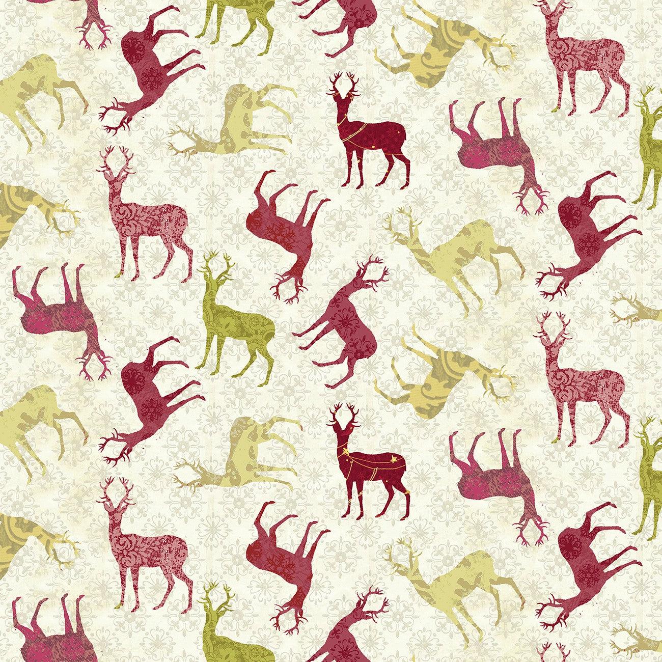 Christmas Magic Red Patterened Deer Fabric-Benartex Fabrics-My Favorite Quilt Store