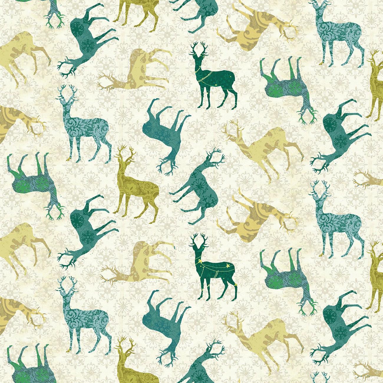 Christmas Magic Teal Patterened Deer Fabric-Benartex Fabrics-My Favorite Quilt Store
