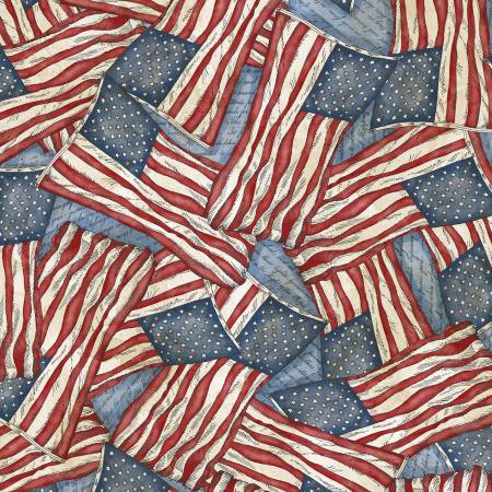 Colors of Courage Blue Flag Toss Fabric-Wilmington Prints-My Favorite Quilt Store