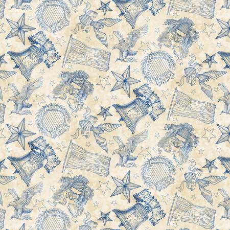 Colors of Courage Blue Patrotic Toile Fabric