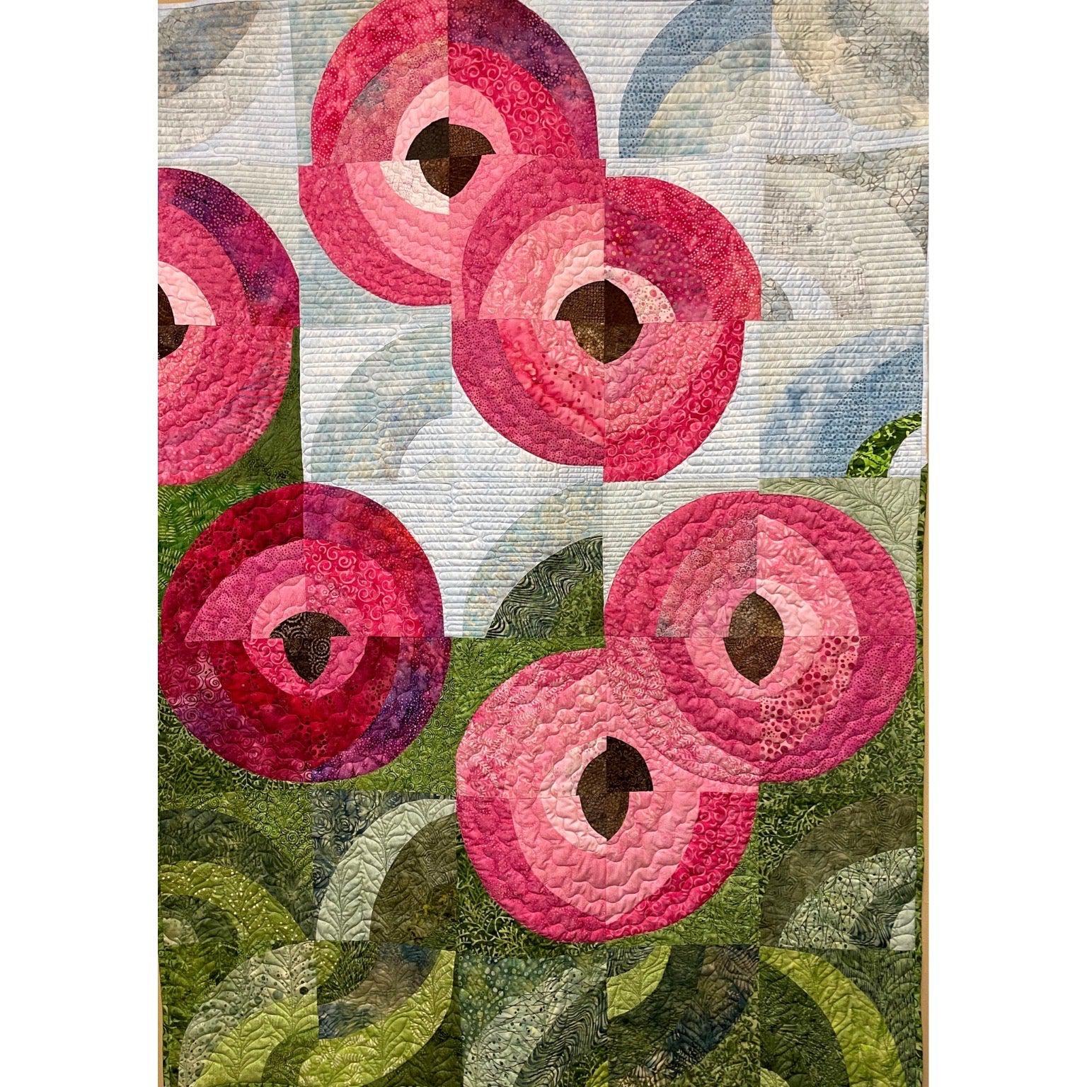 Cosmic Poppies Pink Flower  Quilt Kit