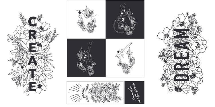 Create Paper Ink Dream Floral Panel 24"x 44/45"-Moda Fabrics-My Favorite Quilt Store