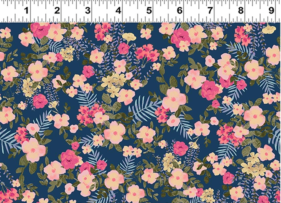 Daydreams Light Navy Packed Floral Fabric-Clothworks-My Favorite Quilt Store