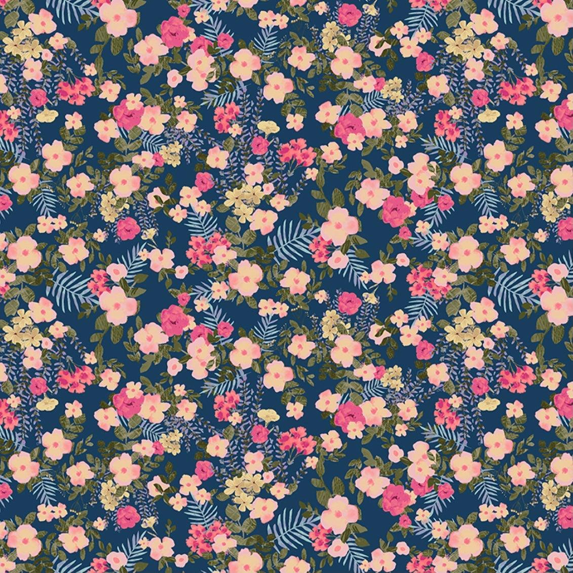 Daydreams Light Navy Packed Floral Fabric-Clothworks-My Favorite Quilt Store