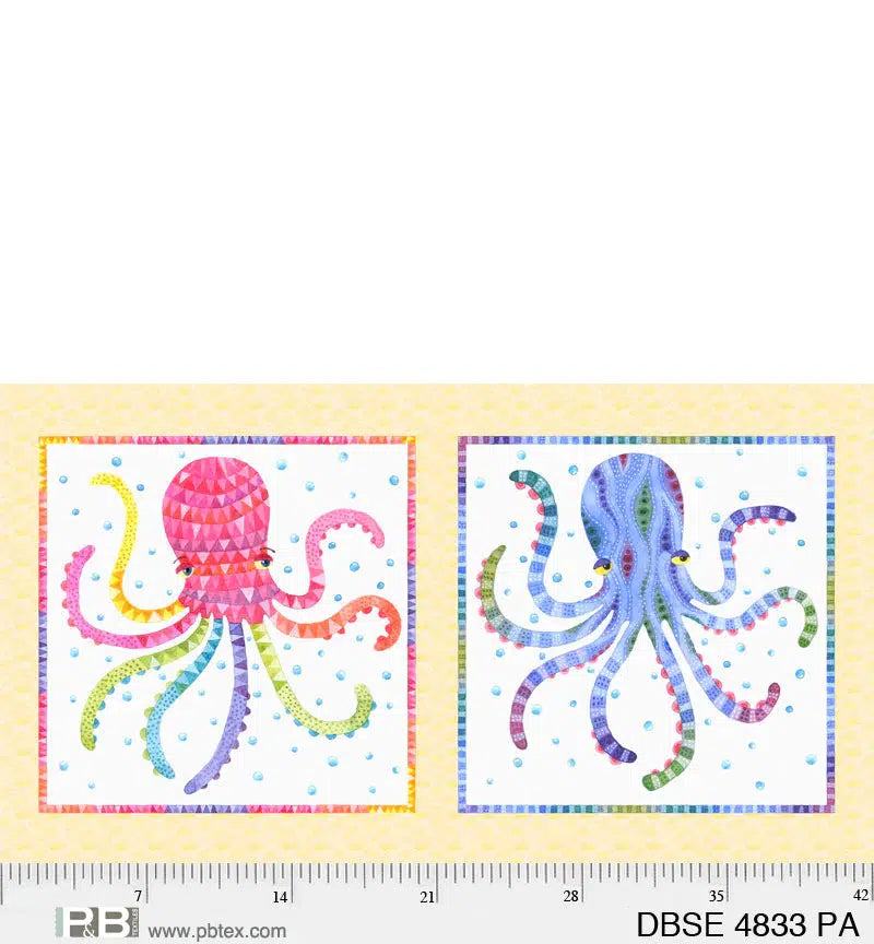 Deep Blue Sea Octopus Pillows Panel 23"x 44/45"-P & B Textiles-My Favorite Quilt Store